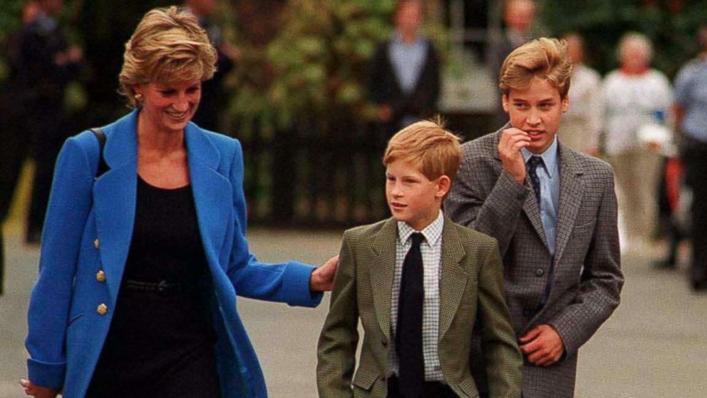 Prince William arrives with Diana, Princess of Wales and Prince Harry for his first day at Eton College on September 16, 1995 in Windsor, England. 