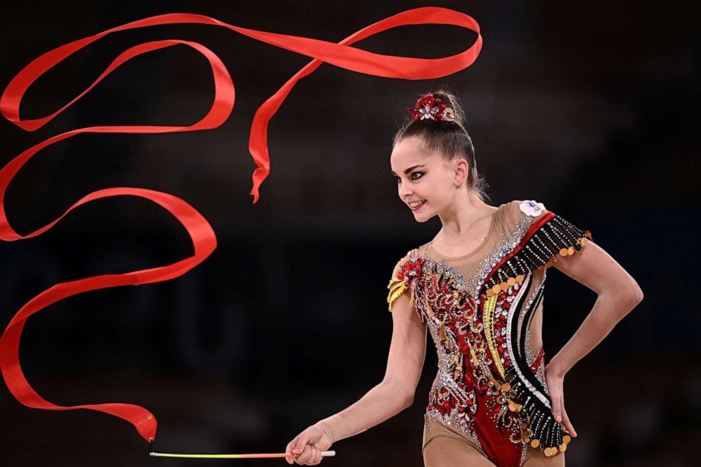 PHOTO: Russia's Arina Averina competes in the individual all-around qualification of the rhythmic gymnastics event during Tokyo 2020 Olympic Games at Ariake Gymnastics centre in Tokyo, on Aug. 6, 2021.
