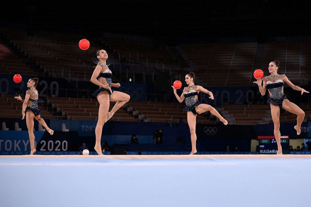 PHOTO: Team Bulgaria competes in the group all-around final of the Rhythmic Gymnastics event during Tokyo 2020 Olympic Games at Ariake Gymnastics centre in Tokyo, on Aug. 8, 2021.
