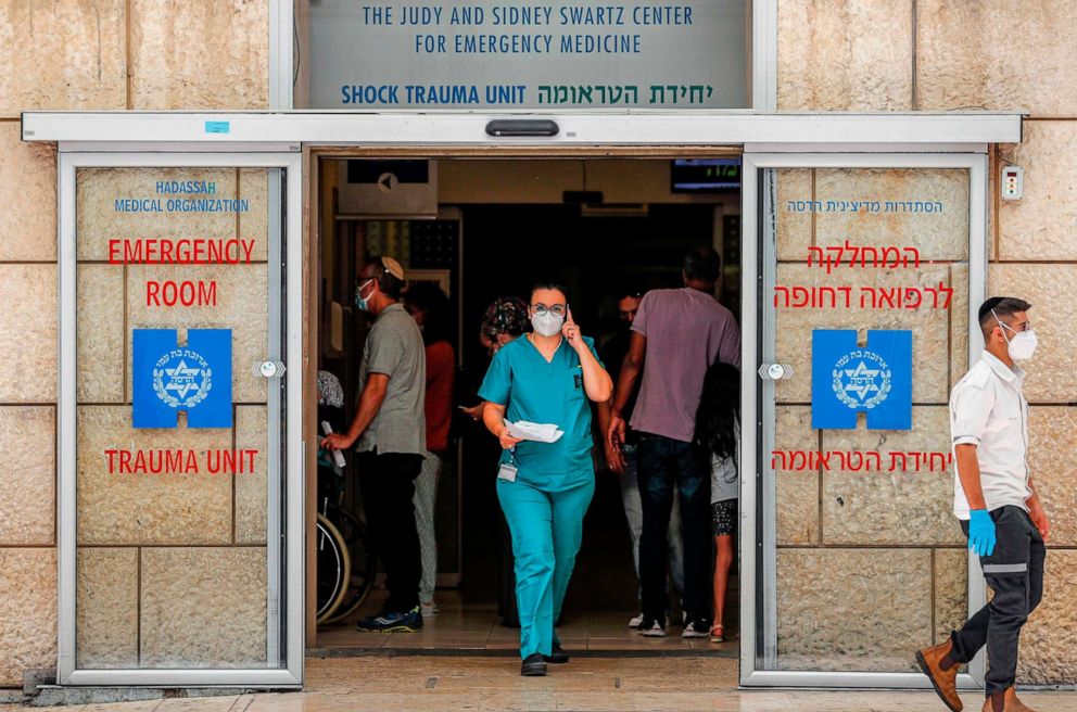 PHOTO: A view of the entrance of the shock and trauma unit at the emergency medicine center of Hadassah University Hospital-Ein Kerem in Jerusalem, Israel, on Oct. 19, 2020.