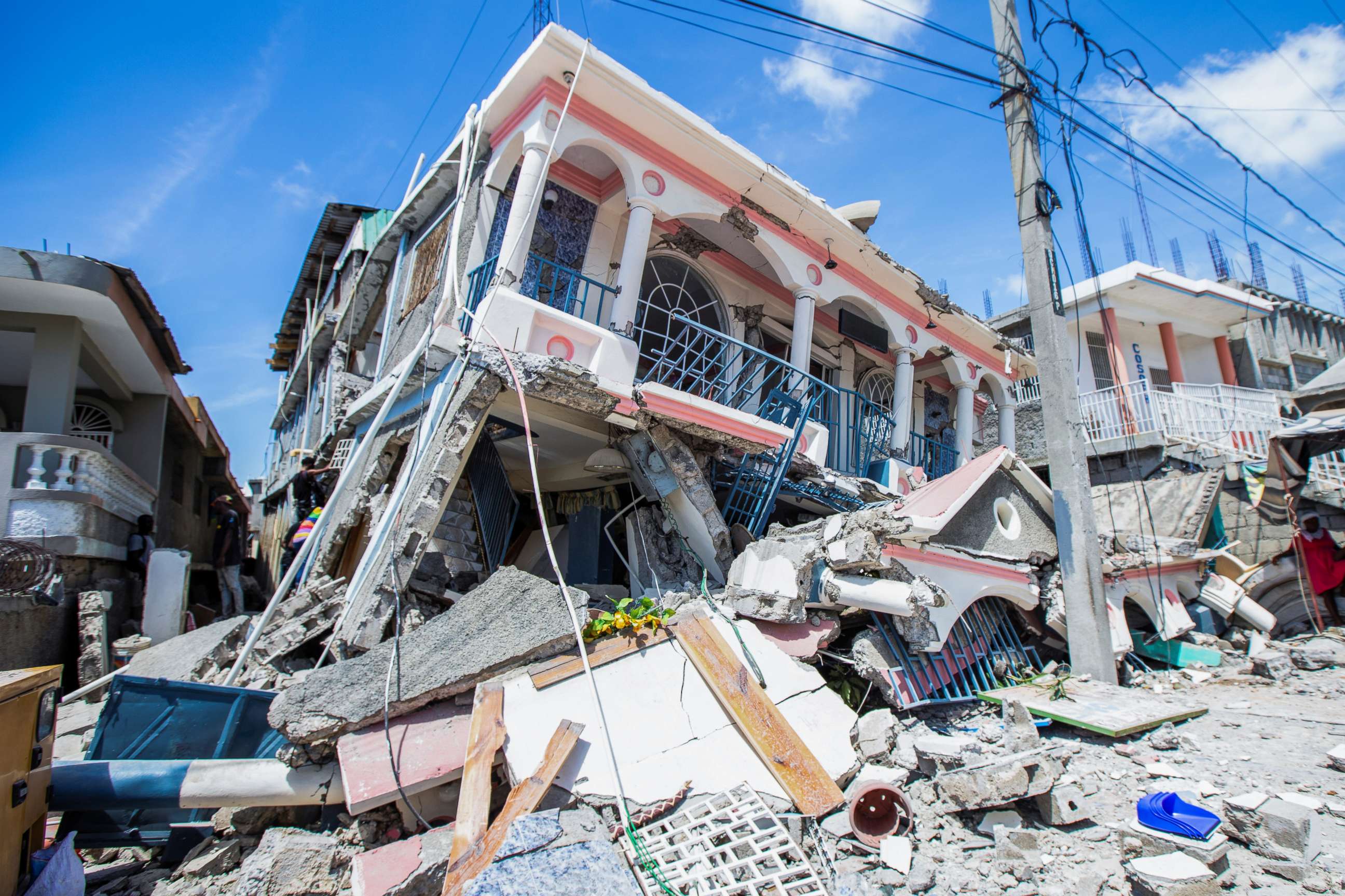 PHOTO: A view shows houses destroyed following a 7.2 magnitude earthquake in Les Cayes, Haiti, Aug. 14, 2021.