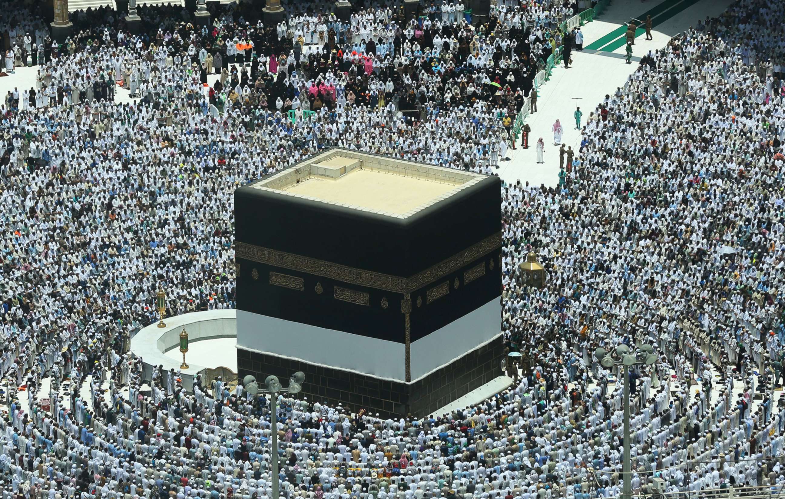 PHOTO: Muslim worshippers pray around the Kaaba, Islam's holiest shrine, at the Grand Mosque in Saudi Arabia's holy city of Mecca, Aug. 16, 2018, prior to the start of the annual Hajj pilgrimage in the holy city. 