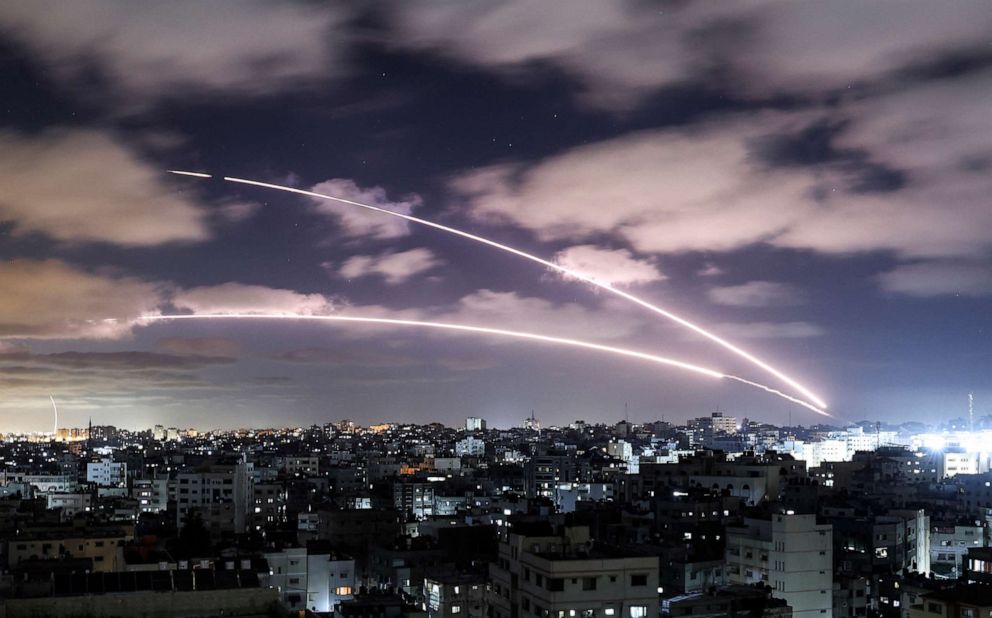 PHOTO: Rockets are launched towards Israel from Gaza City, which is controlled by the Palestinian Hamas movement, on May 18, 2021, amid a flare-up of Israeli-Palestinian violence.
