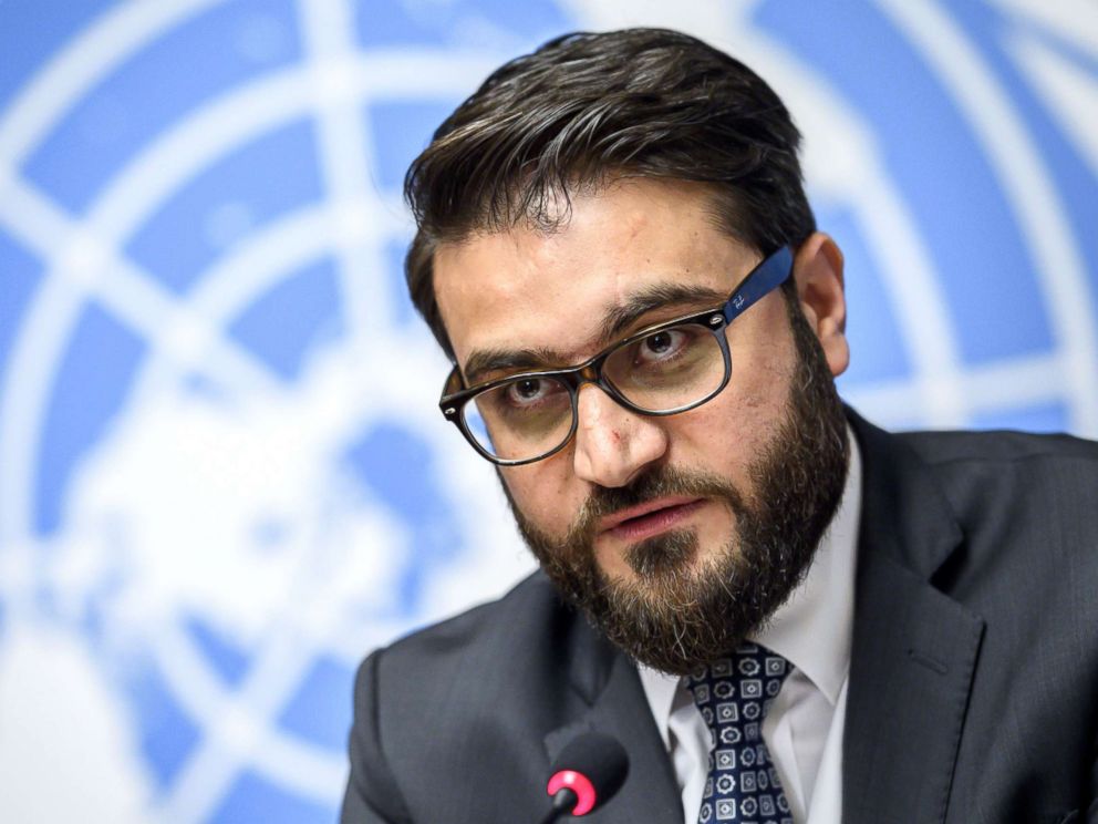 Adviser Hamdullah Mohib attends a press conference closing a two-day United Nations Conference on Afghanistan in Geneva Nov. 28 2018
