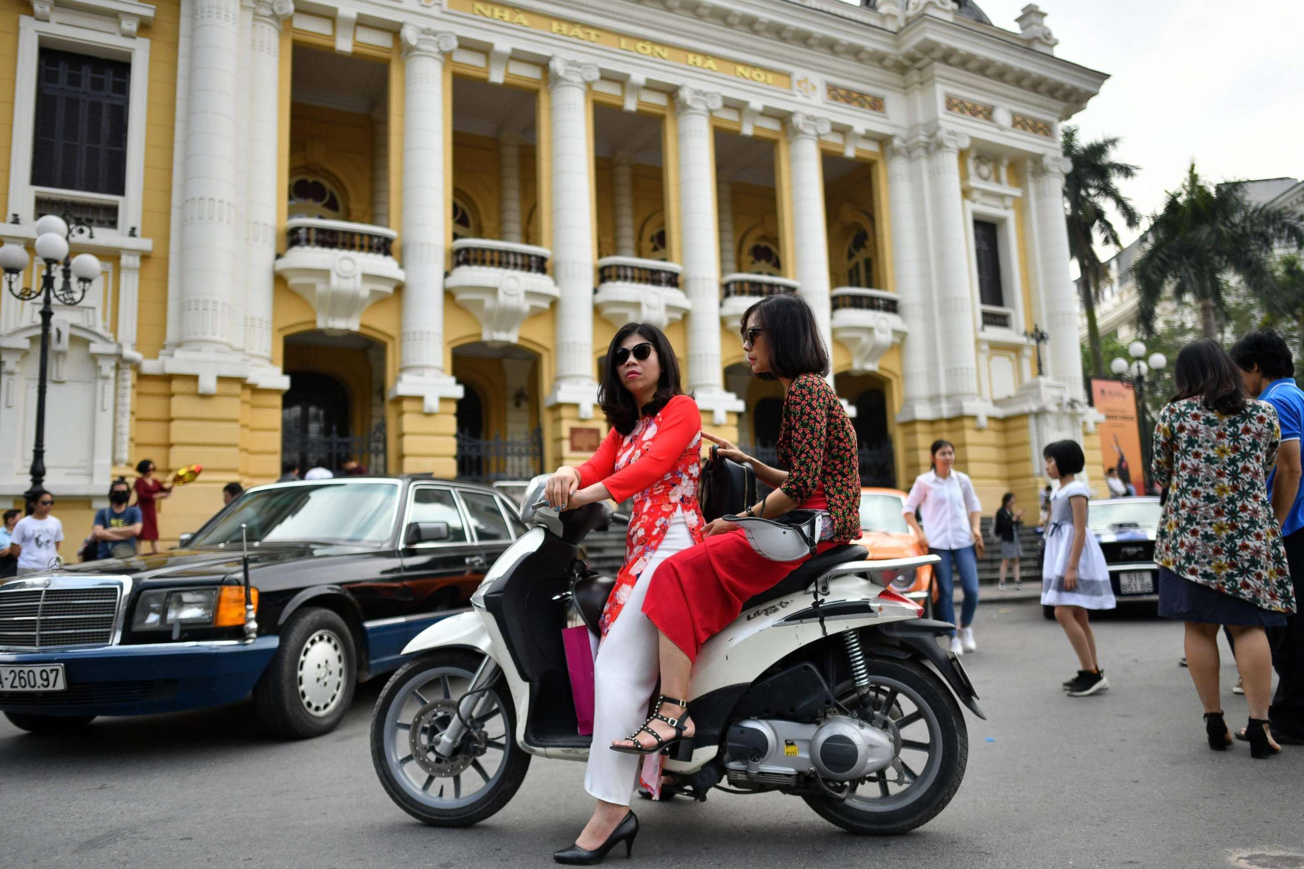 PHOTO: People wait outside the Hanoi Opera house in Hanoi, Vietnam, Feb. 9, 2019.