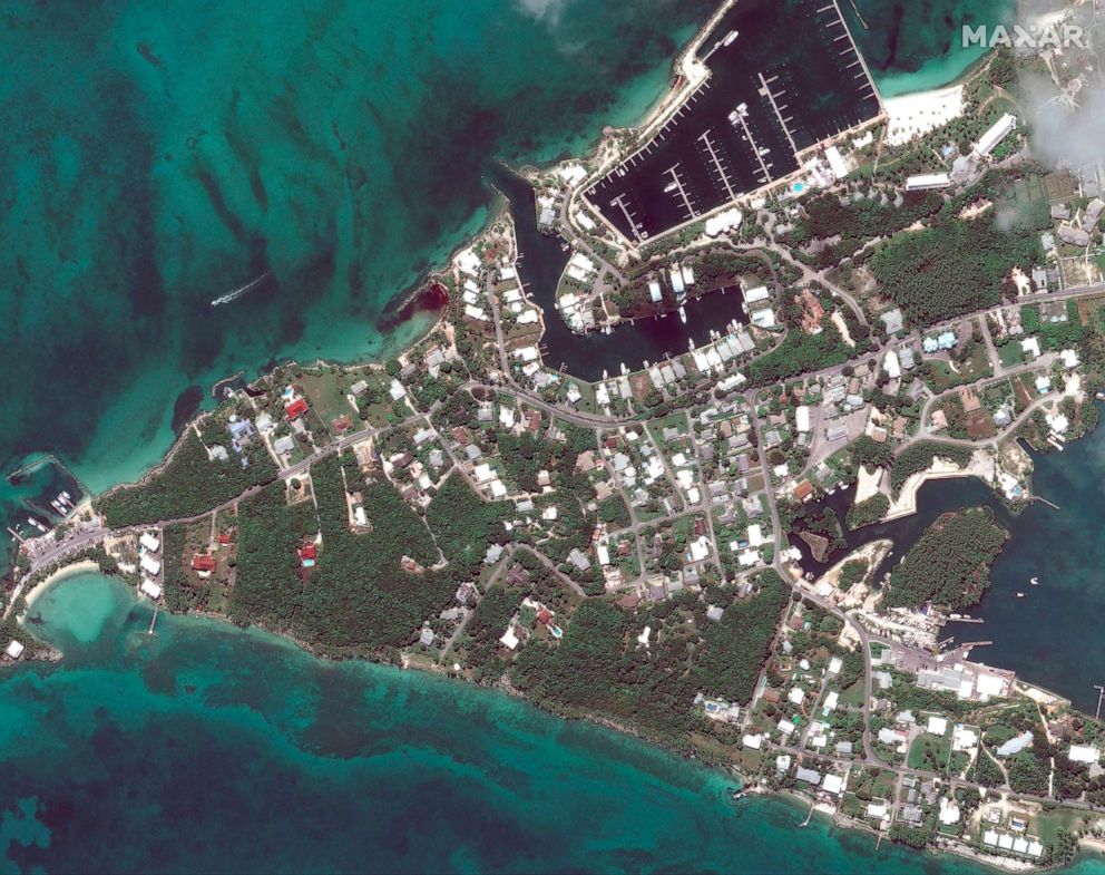 PHOTO: Before Hurricane Dorian struck Marsh Harbor marinas on Great Abaco, Bahamas in a satellite photo taken Oct. 25, 2018.