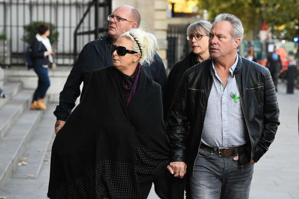 PHOTO: The family of Harry Dunn, (from left) Tim Dunn (Harry's father), Charlotte Charles (Harry's mother), Tracey Dunn and Bruce Charles, arrive at Portcullis House, for a meeting with shadow Foreign Secretary Emily Thornberry, Oct. 22 2019, in London.