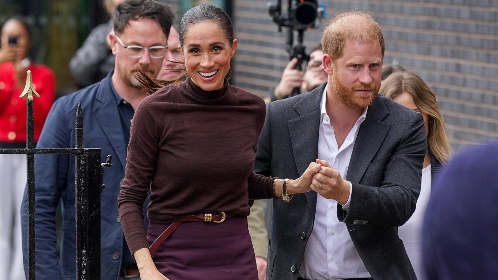 PHOTO: Meghan, Duchess of Sussex, and Prince Harry, Duke of Sussex, arrive at Himmah Hub, a food poverty community action group, during their visit to Nottingham, October 15, 2026, in Nottingham, England.