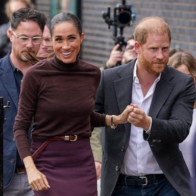 PHOTO: Meghan, Duchess of Sussex, and Prince Harry, Duke of Sussex, arrive at Himmah Hub, a food poverty community action group, during their visit to Nottingham, October 15, 2026, in Nottingham, England. 