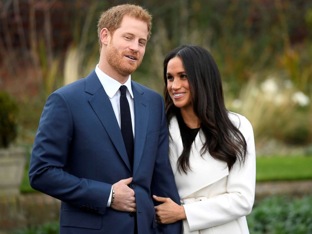 PHOTO: Britains Prince Harry poses with Meghan Markle in the Sunken Garden of Kensington Palace, London, Nov. 27, 2017.