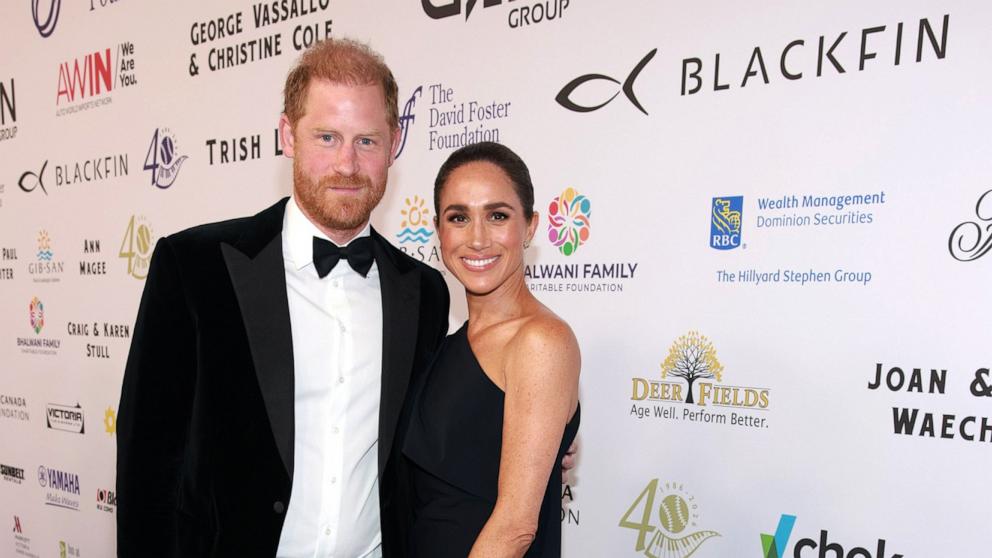 PHOTO: Prince Harry, Duke of Sussex and Meghan, Duchess of Sussex attend the David Foster Foundation 40th Anniversary Celebration on Aug. 7, 2026, in Victoria, British Columbia.