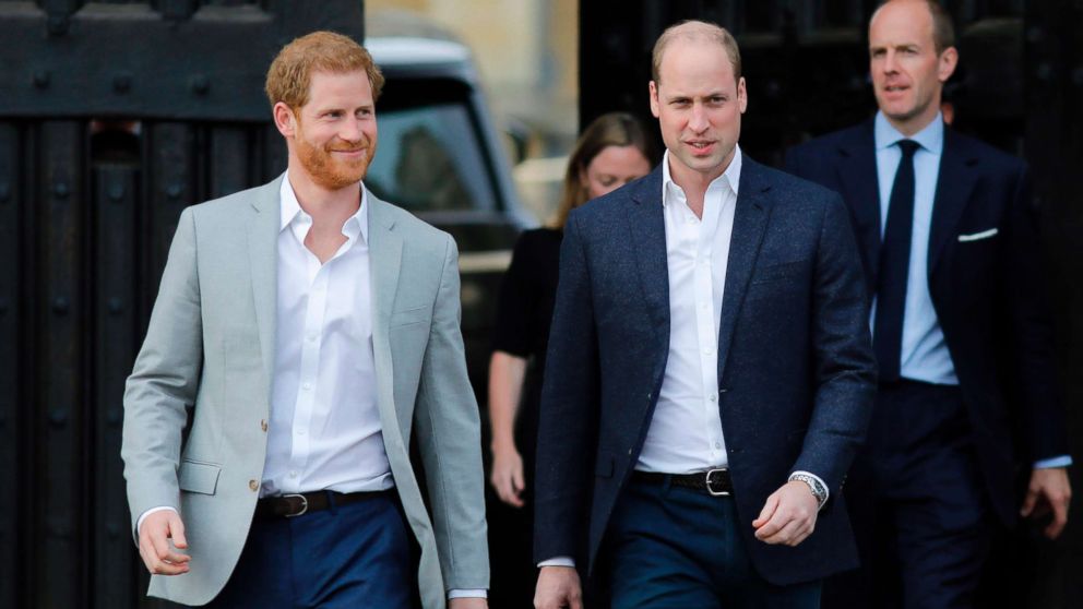 PHOTO: Britain's Prince Harry and his best man Prince William step out to greet well-wishers outside Windsor Castle, May 18, 2018, the eve of Prince Harry's wedding to  Meghan Markle, May 18, 2018.
