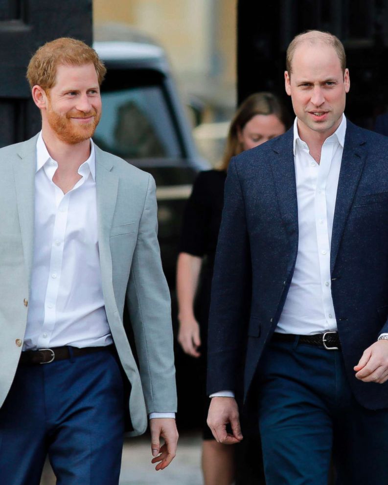 PHOTO: Britain's Prince Harry and his best man Prince William step out to greet well-wishers outside Windsor Castle, May 18, 2018, the eve of Prince Harry's wedding to Meghan Markle, May 18, 2018.