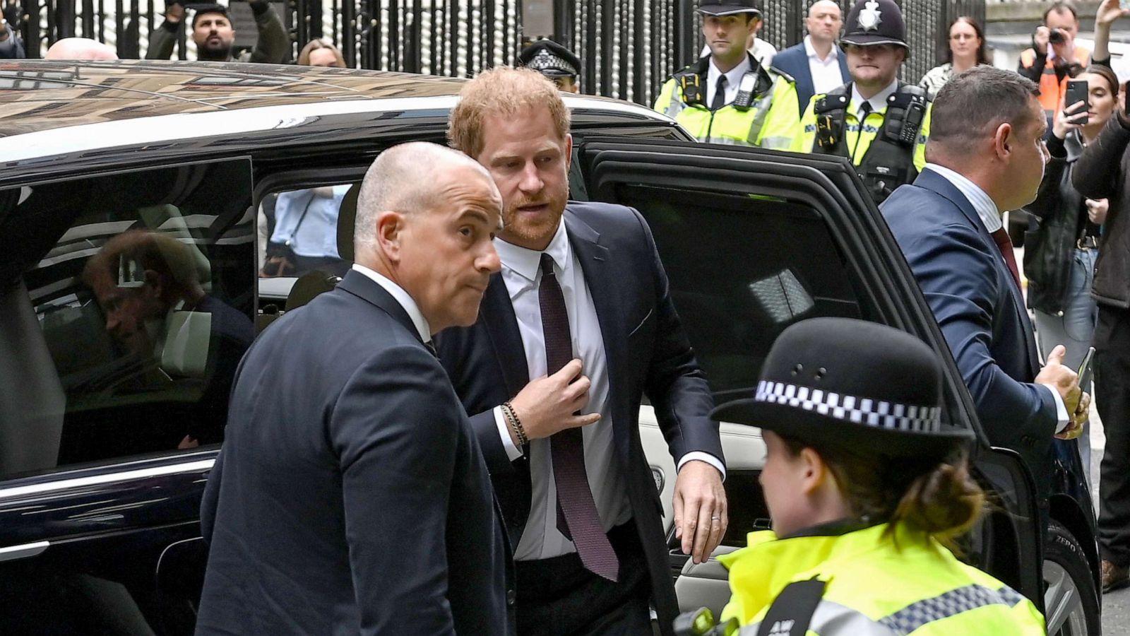 PHOTO: Prince Harry, Duke of Sussex, arrives to give evidence at the Mirror Group Phone hacking trial at the Rolls Building at the High Court on June 6, 2023 in London.