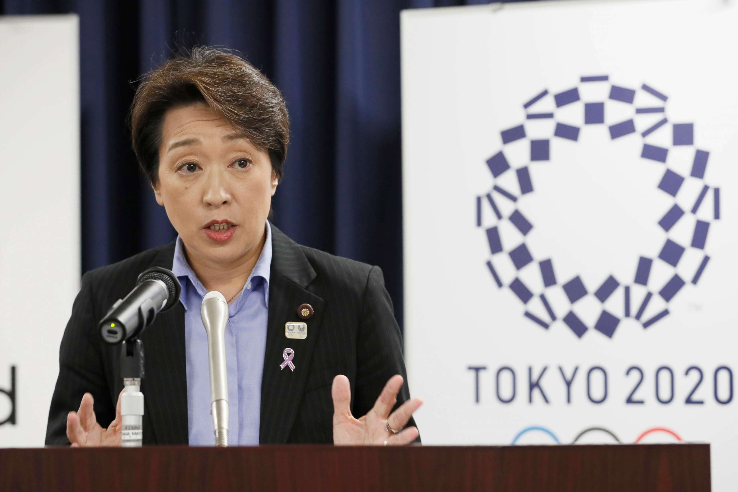 PHOTO: Japan's Olympics Minister Seiko Hashimoto speaks during a press conference at the cabinet office in Tokyo on Sept. 19, 2019.