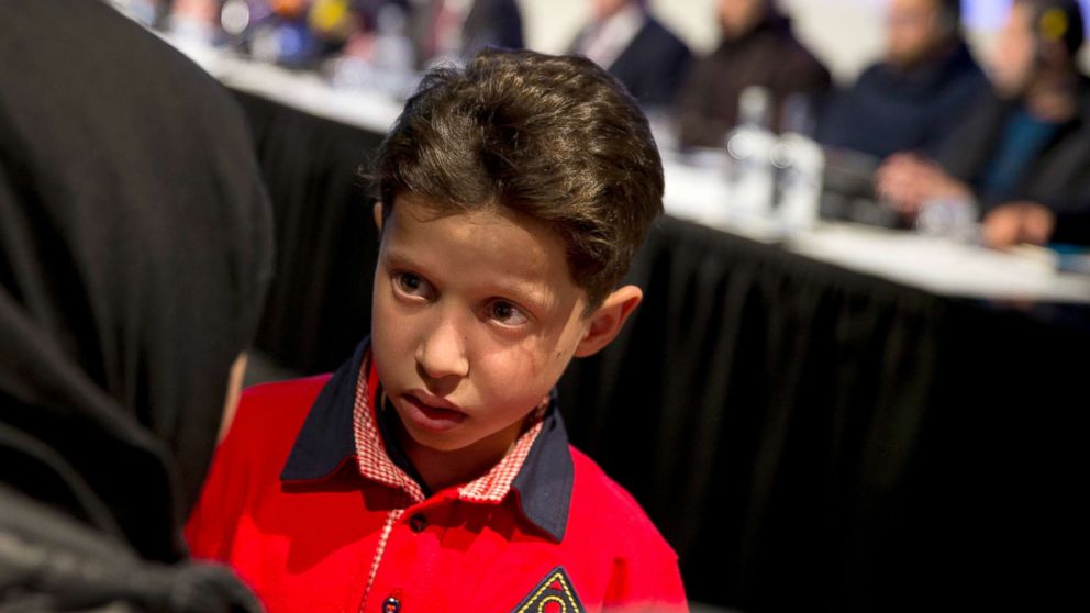 Hasan Diab, 11, during a press conference at The Hague, Netherlands, April 26, 2018. 