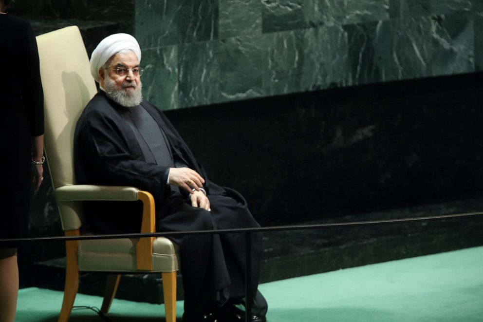 PHOTO: Iranian President Hassan Rouhani sits after speaking at the 74th United Nations General Assembly on Sept. 25, 2019, in New York City. 