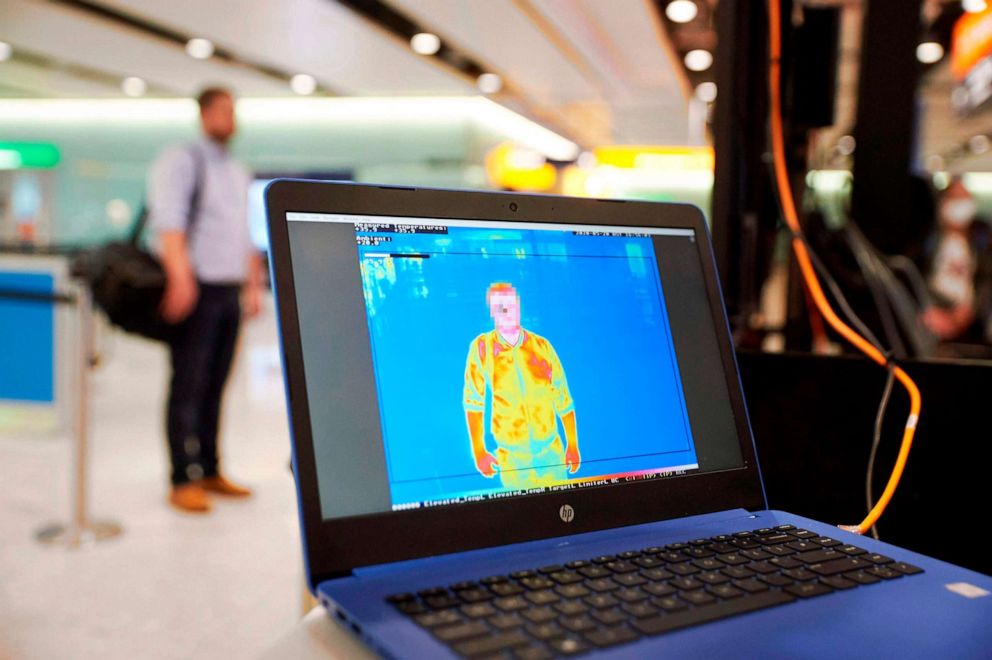 PHOTO: A handout picture released by Heathrow Airport in London on May 21, 2020 shows a thermal screening trial taking place at Terminal 2.