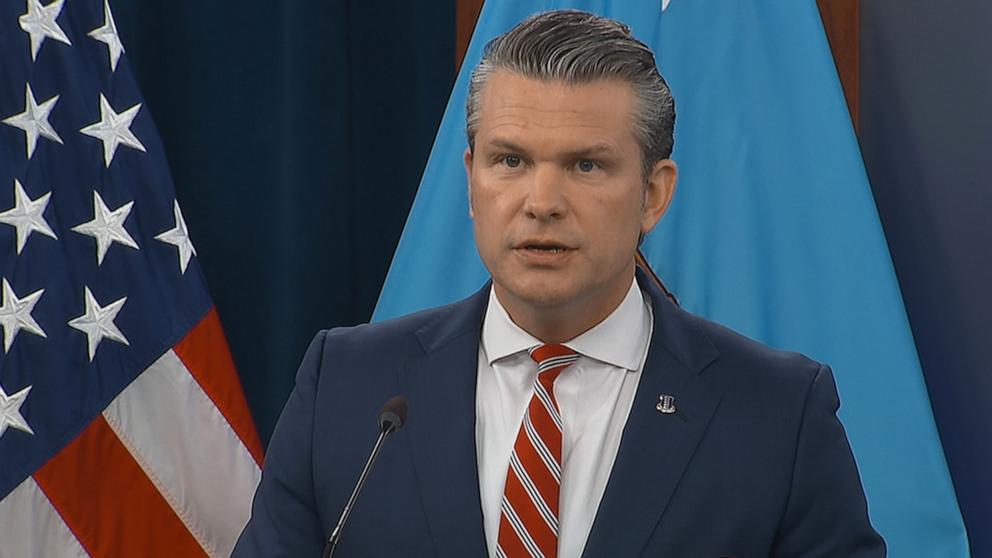 PHOTO: Defense Secretary Pete Hegseth speaks at a briefing at the Pentagon in Arlington, Va., May 5, 2026. 