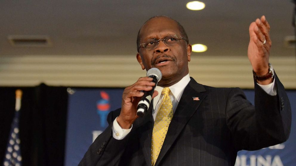 PHOTO: In this Dec. 2, 2011, file photo, Republican presidential candidate Herman Cain speaks to supporters at The Magnolia Room at Laurel Creek, in Rock Hill, S.C.