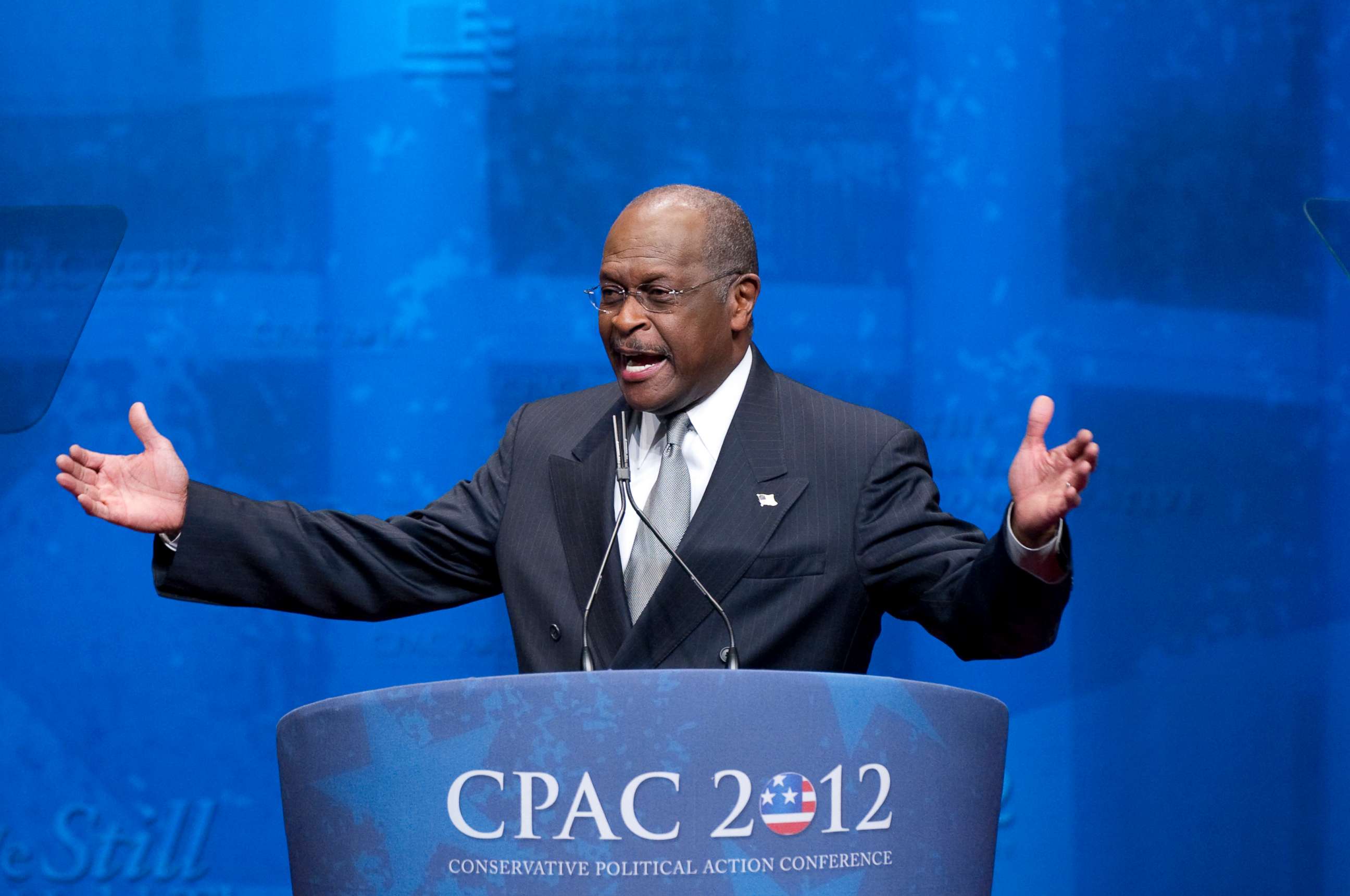 PHOTO: In this Feb. 9, 2012, file photo, Herman Cain speaks at the 2012 Conservative Political Action Conference in Washington, DC.