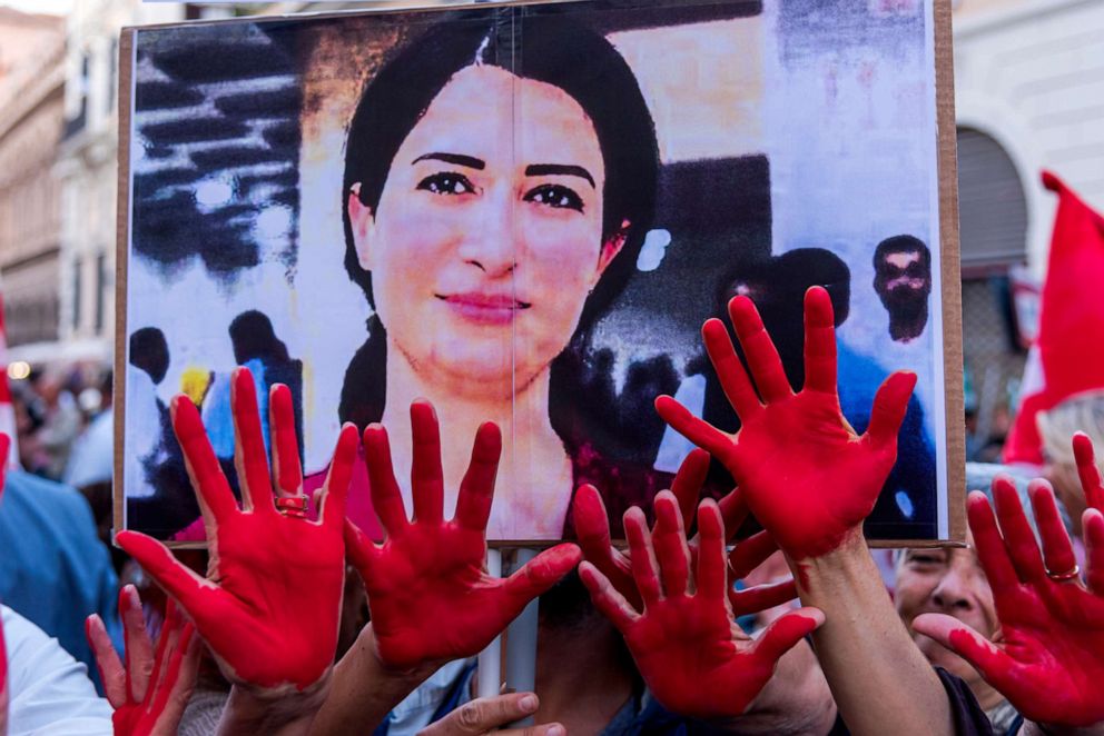 PHOTO: People pose with the photo of Hevrin Khalaf, who was executed by pro-Turkish Arab mercenaries, during a protest against the bombing of the Kurdish population in northern Syria and the entry of Turkish troops into Syria, Oct. 14, 2019, in Rome.