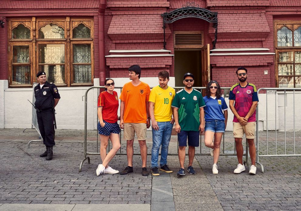 PHOTO: Six people subtly protested Russia's "anti-gay propaganda law" by wearing the colors of the rainbow pride flag during World Cup celebrations in Moscow.