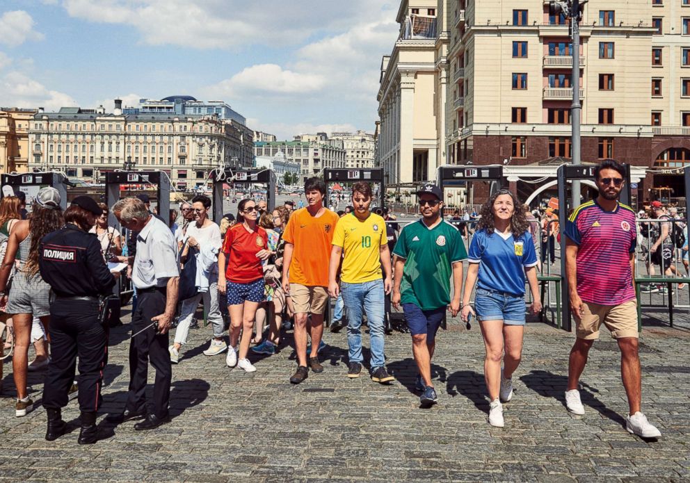 PHOTO: Six people subtly protested Russia's "anti-gay propaganda law" by wearing the colors of the rainbow pride flag during World Cup celebrations in Moscow.