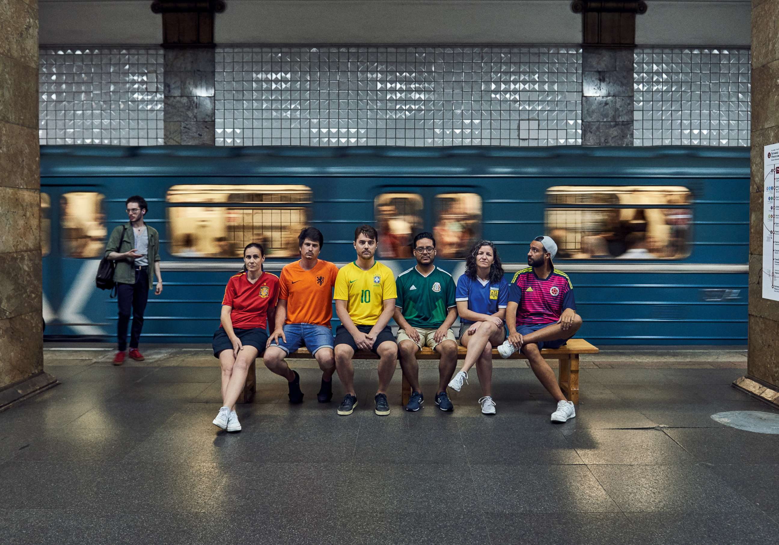 PHOTO: Six people subtly protested Russia's "anti-gay propaganda law" by wearing the colors of the rainbow pride flag during World Cup celebrations in Moscow.