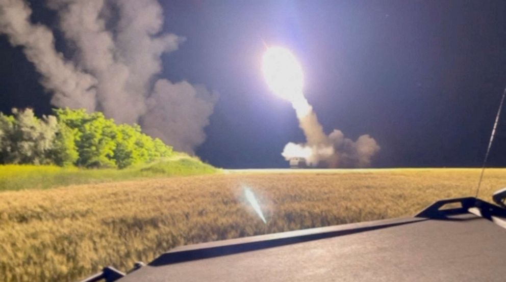 FILE PHOTO: This file photo shows an M142 High Mobility Artillery Rocket System (HIMARS) being fired in an undisclosed location in Ukraine in a still image obtained from an undated social media video uploaded on June 24, 2022.