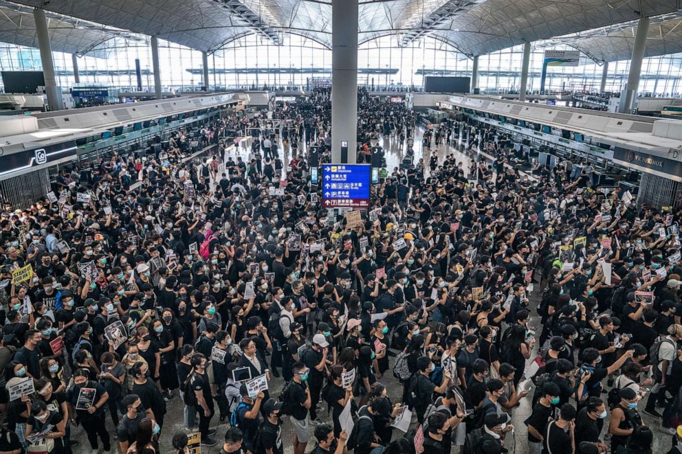 PHOTO: Protesters occupy the departure hall of the Hong Kong International Airport during a demonstration on Aug. 12, 2019.