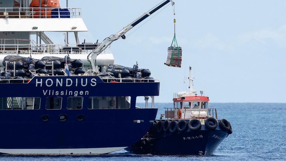 PHOTO: The cruise ship MV Hondius, affected by a hantavirus outbreak, receives a delivery at the port of Granadilla de Abona, Tenerife, Spain May 11, 2026.