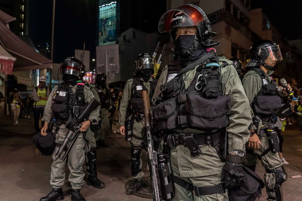 PHOTO: Riot police secure an area after protesters gathered on a street on Nov. 21, 2019, in Hong Kong.