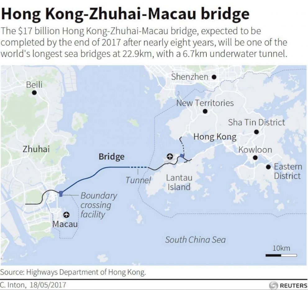 PHOTO: A map showing the route of the Hong Kong-Zhuhai-Macau bridge, May 17, 2017.