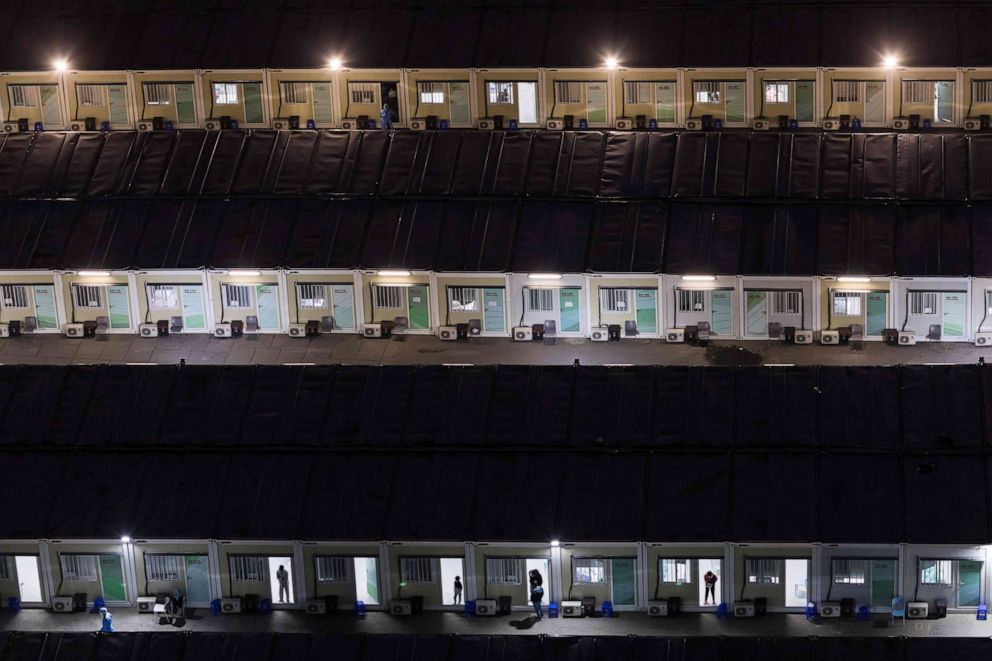 PHOTO: A temporary isolation facility to house COVID-19 patients in the Tsing Yi district of Hong Kong on March 8, 2022.