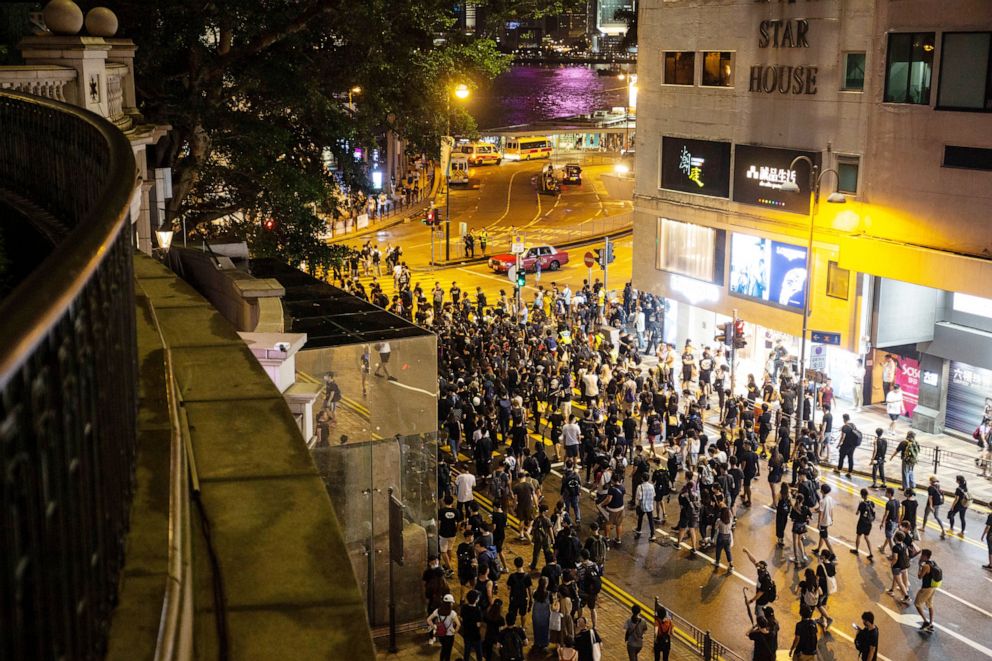 PHOTO: Anti-extradition bill protesters occupy a road after a march in Hong Kong, China, July, 07 2019. 