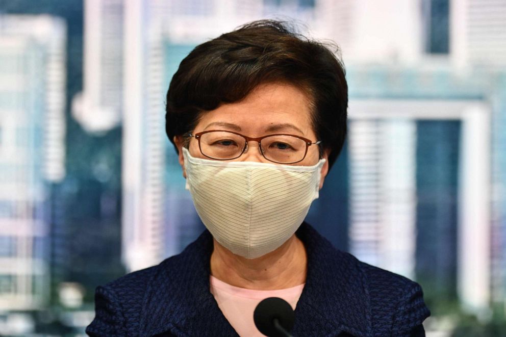 PHOTO: Hong Kong Chief Executive Carrie Lam speaks during a press conference at the government headquarters in Hong Kong on July 31, 2020.