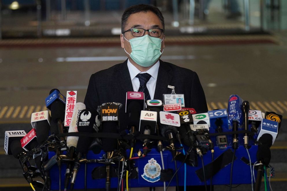 PHOTO: Steve Li Kwai-Wah, senior superintendent of the Hong Kong Police Force's national security unit, talks to reporters during a press conference in Hong Kong on Jan. 6, 2021.