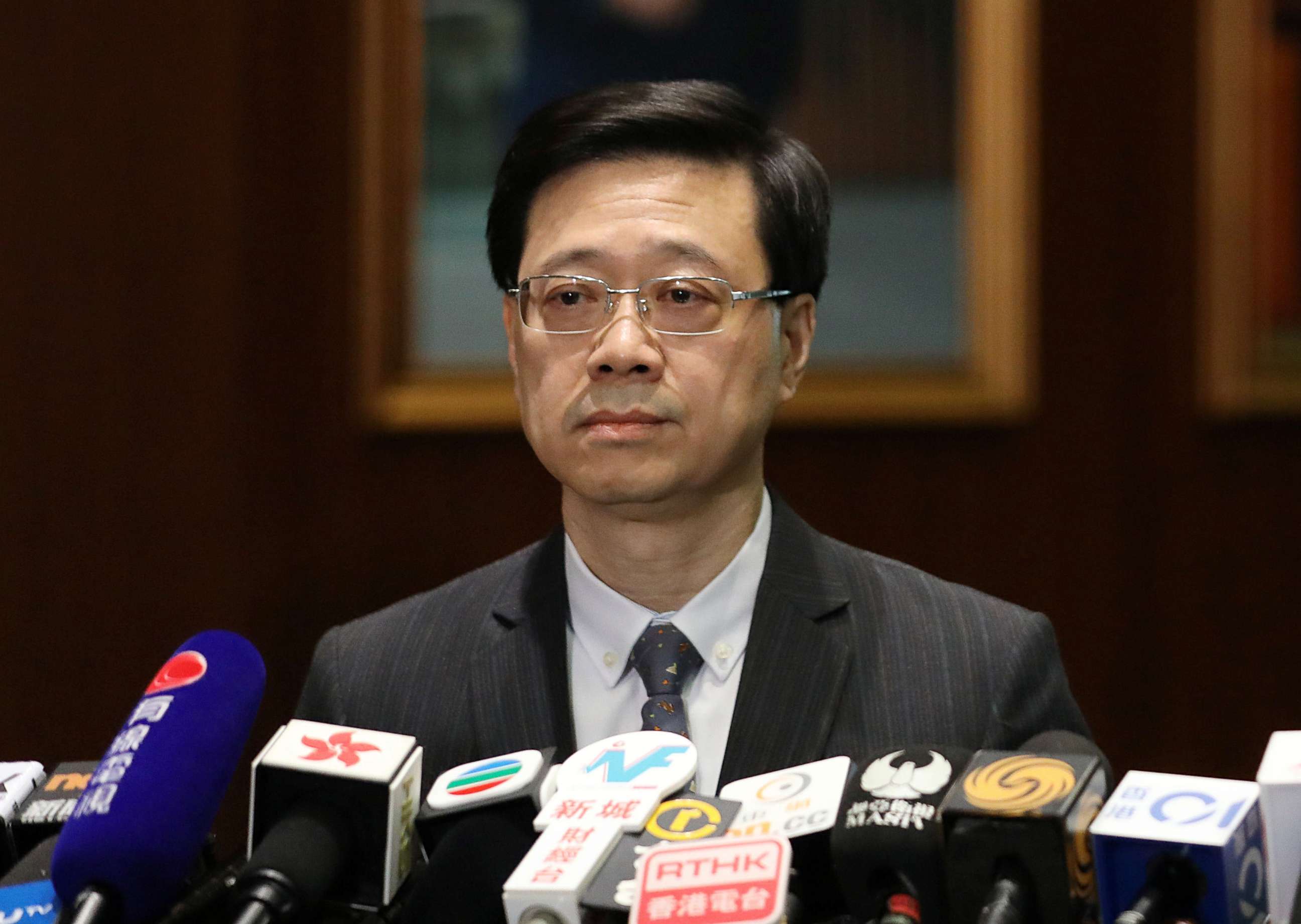 PHOTO: Secretary of Security John Lee Ka-Chiu announces the withdrawal of the extradition bill, in Hong Kong, Oct. 23, 2019. 