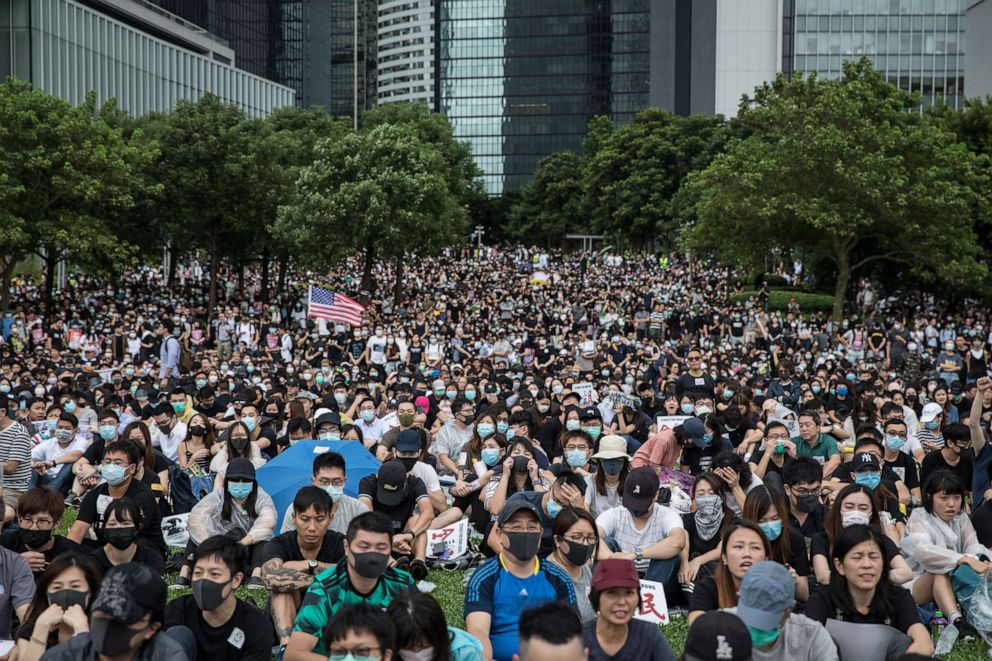 PHOTO: Protesters take part in a school boycott rally at Tamer Park on September 2, 2019, in Hong Kong, on September 02, 2019.