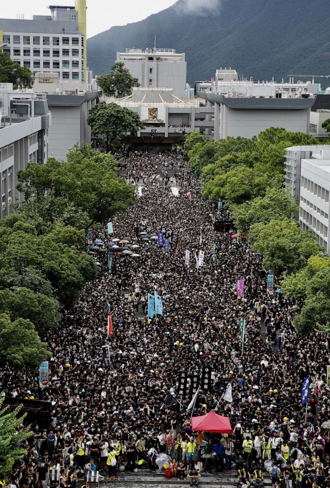 PHOTO: Thousands of students gather during a strike on the first day of school at the Chinese University in Hong Kong, on Sept. 2, 2019.