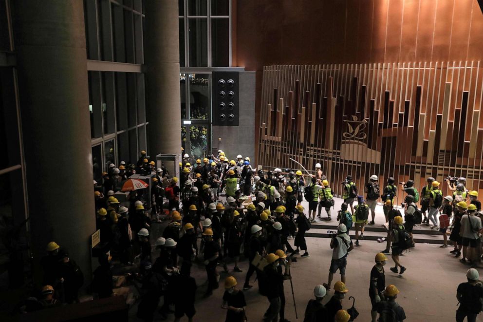 PHOTO: Protesters storm into the government headquarters in Hong Kong on July 1, 2019.