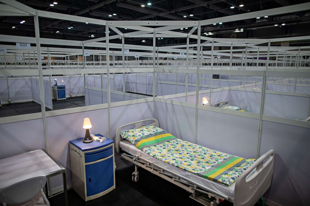 PHOTO: Partitioned bedrooms are set up in the Community Treatment Facility at AsiaWorld-Expo in Hong Kong, Nov. 24, 2020.