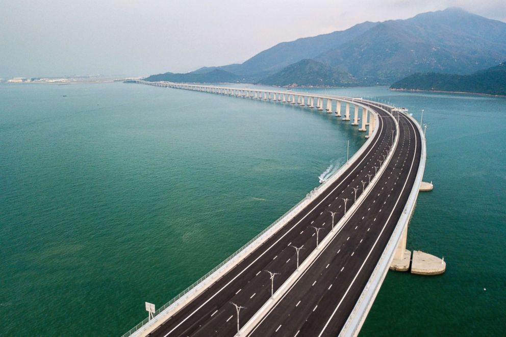 PHOTO: An aerial view taken, Oct. 22, 2018, shows a section of the Hong Kong-Zhuhai-Macau Bridge (HKZM) in Hong Kong.