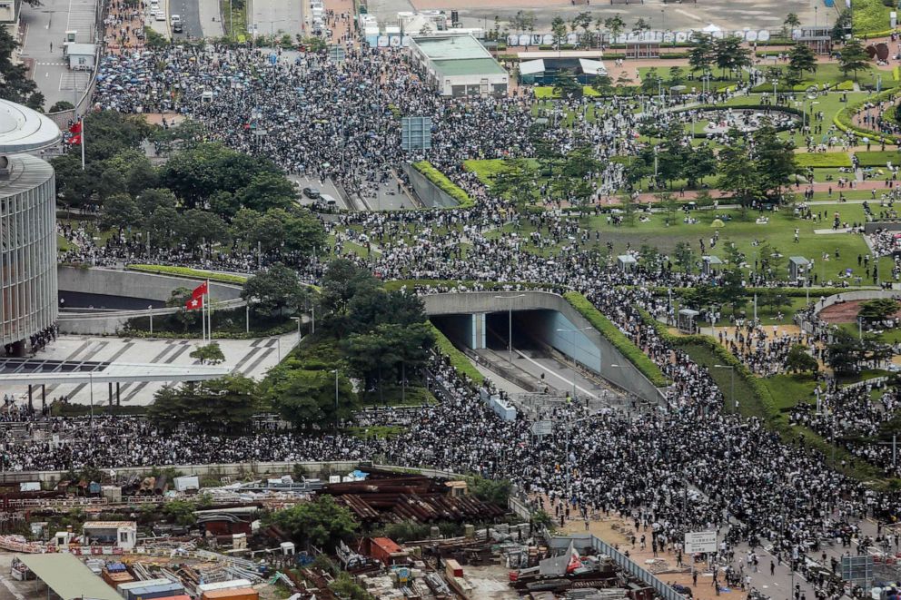 PHOTO: Protesters block roads during a rally against a controversial extradition law proposal outside the government headquarters in Hong Kong on June 12, 2019.