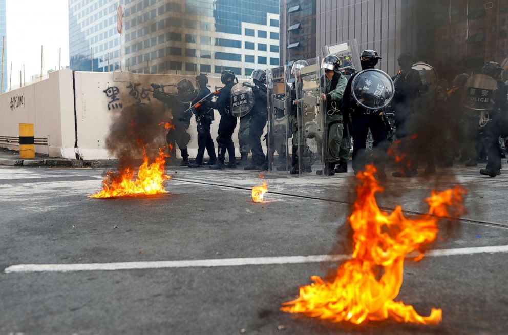 PHOTO: Riot police clash with demonstrators during a protest in Hong Kong, China, August 24, 2019.