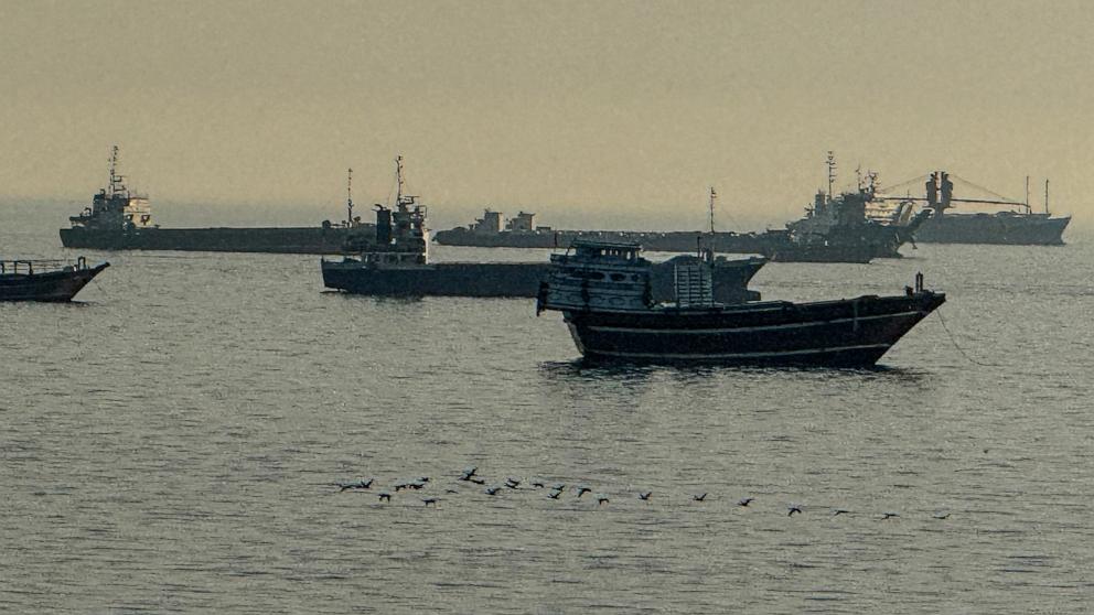 PHOTO: Vessels are seen anchored in the Strait of Hormuz, off the port city of Khasab on Oman's northern Musandam Peninsula on May 17, 2026.