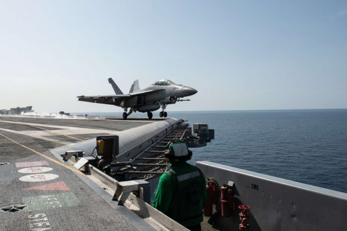 PHOTO: An F/A-18F Super Hornet assigned to Strike Fighter Squadron 41 launches from the flight deck of the aircraft carrier USS John C. Stennis in the Arabian Gulf, April 5, 2019.