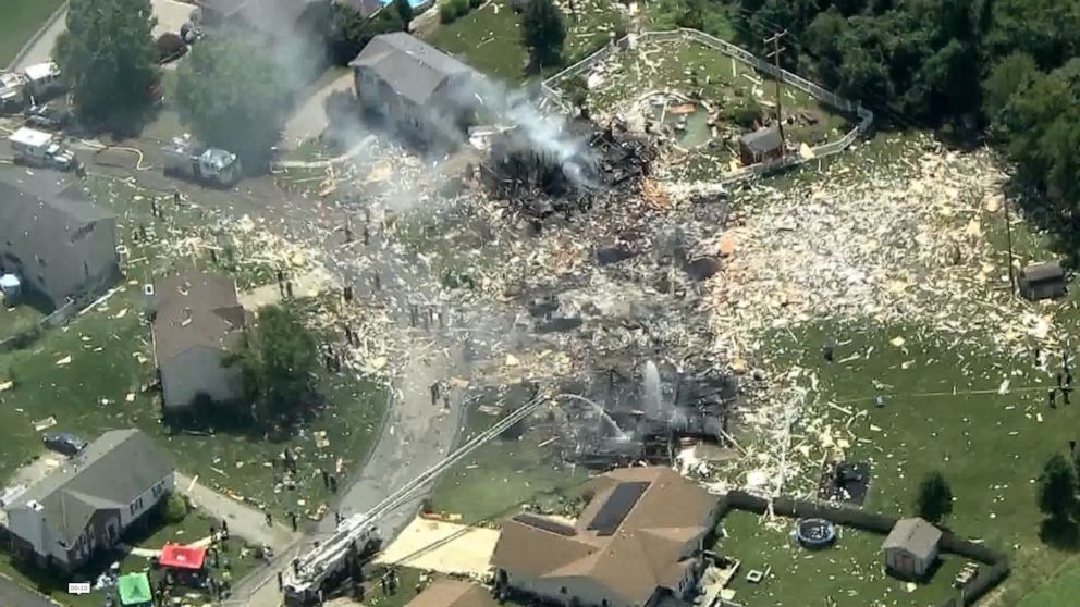PHOTO: In this screen grab from a video, widespread damage is shown after a house explosion in Plum, Pa., on Aug. 12, 2023.