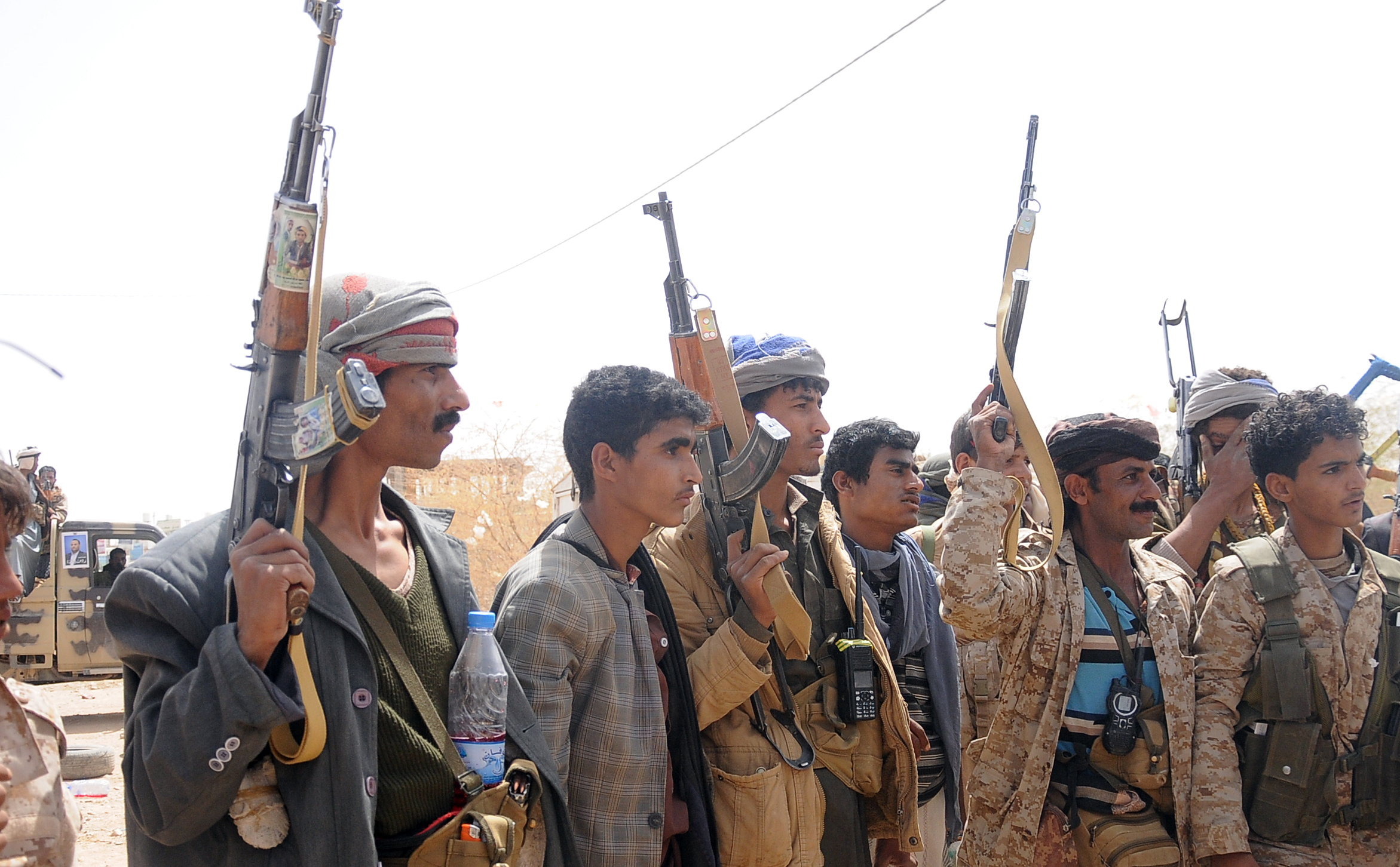 PHOTO: Houthi fighters gather at a recently captured area following heavy fighting with forces loyal to the internationally recognized government on March 2, 2020, in Al-Jawf province, Yemen.